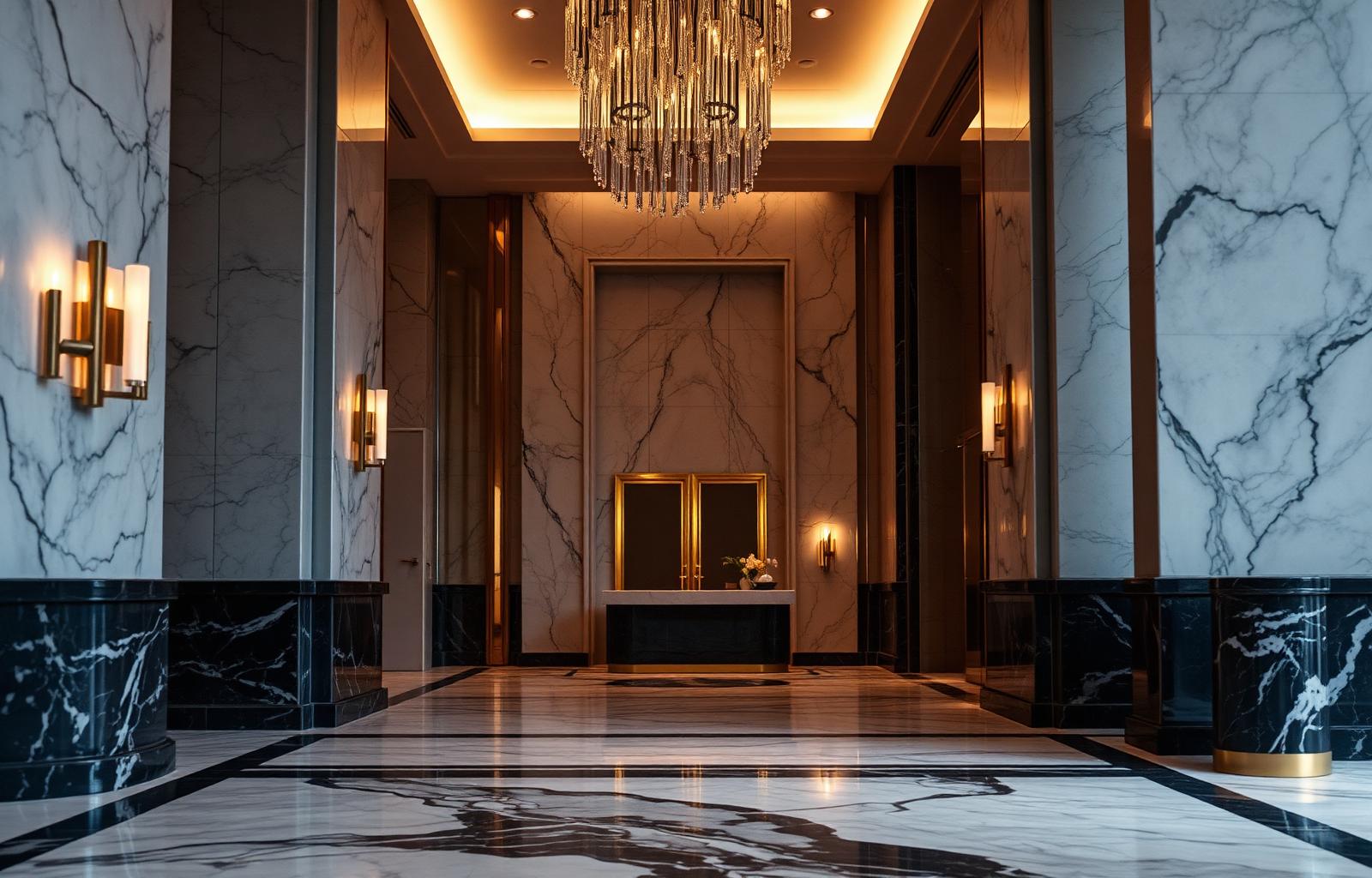 Premium marble lobby with brass details